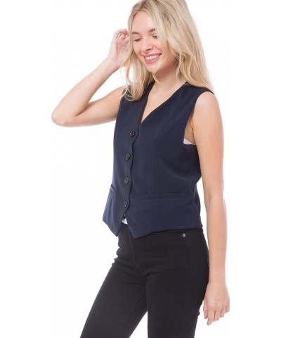 Women's Fully Lined Button Up V-Neck Tuxedo Suit Vest Waistcoat Navy $15.89 Vests