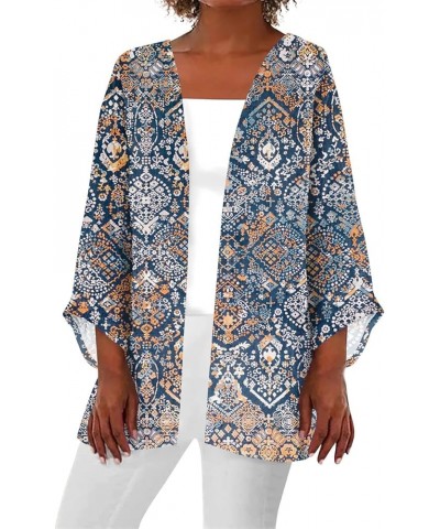 Kimonos for Women Casual 3/4 Sleeve Print Dressy Jacket Trendy Flowy Casual Loose Resort Wear Open Front Cardigan 2-royal Blu...