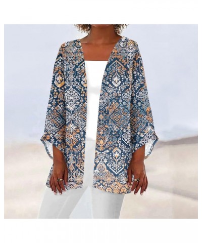 Kimonos for Women Casual 3/4 Sleeve Print Dressy Jacket Trendy Flowy Casual Loose Resort Wear Open Front Cardigan 2-royal Blu...