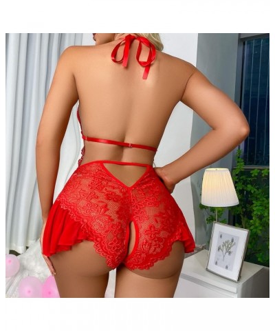 Lingerie for Women Lace Pu Sexy Lace Up Chemise Nightgown Babydoll Nightwear Dress Nightie Slim Pajamas Nightdress Z2-red2 $8...