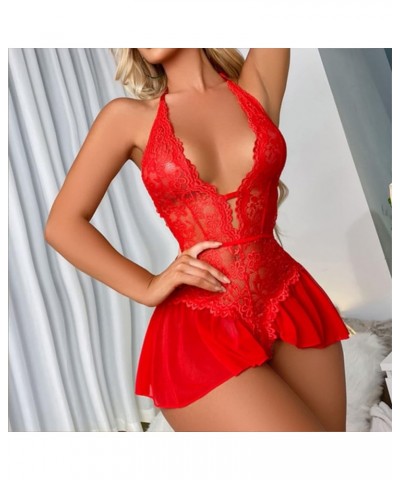 Lingerie for Women Lace Pu Sexy Lace Up Chemise Nightgown Babydoll Nightwear Dress Nightie Slim Pajamas Nightdress Z2-red2 $8...