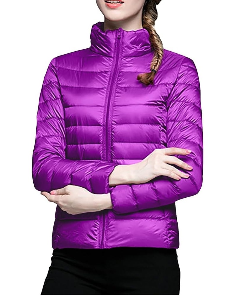 Women's Packable Ultra Lightweight Jacket 2023 Winter Warm Slim Fit Duck Down Coats with Pockets Recycled Insulation 4-purple...