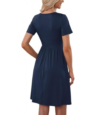 Summer Dresses for Women 2023 Casual Short Sleeve Button Down Midi Sundress A-Line Beach Swing Dress with Pockets 2 Navy $11....