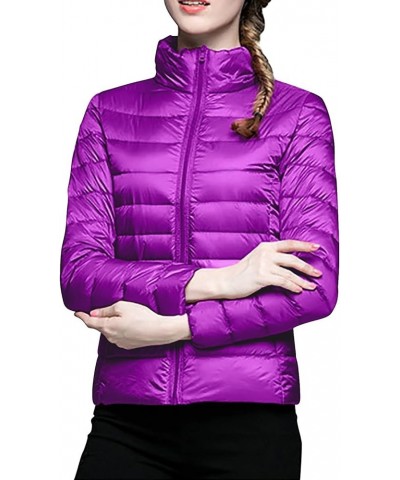 Women's Packable Ultra Lightweight Jacket 2023 Winter Warm Slim Fit Duck Down Coats with Pockets Recycled Insulation 4-purple...