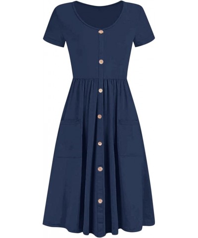 Summer Dresses for Women 2023 Casual Short Sleeve Button Down Midi Sundress A-Line Beach Swing Dress with Pockets 2 Navy $11....