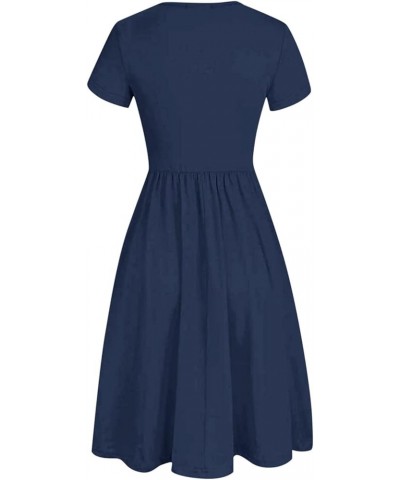 Summer Dresses for Women 2023 Casual Short Sleeve Button Down Midi Sundress A-Line Beach Swing Dress with Pockets 2 Navy $11....