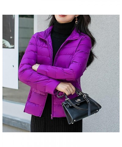 Women's Packable Ultra Lightweight Jacket 2023 Winter Warm Slim Fit Duck Down Coats with Pockets Recycled Insulation 4-purple...