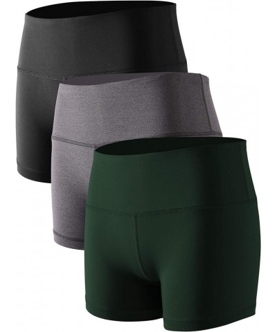 Women's 5" /2" High Waist Stretch Athletic Workout Shorts with Pocket 3 Pack:05 Black,grey,dark Green $15.68 Activewear