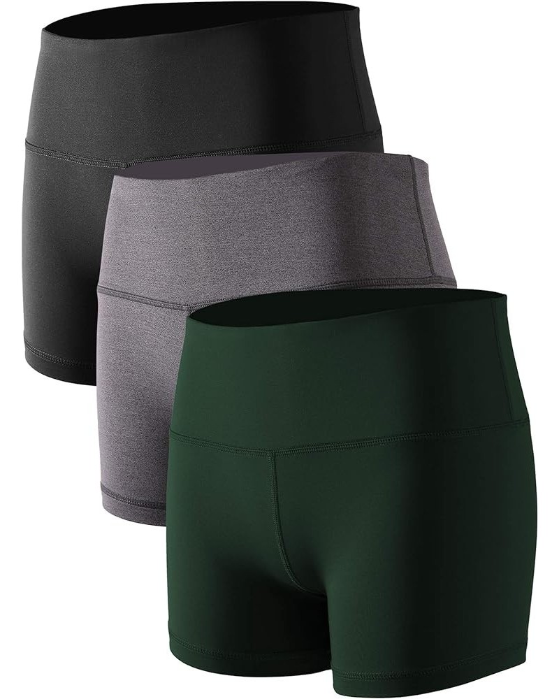 Women's 5" /2" High Waist Stretch Athletic Workout Shorts with Pocket 3 Pack:05 Black,grey,dark Green $15.68 Activewear