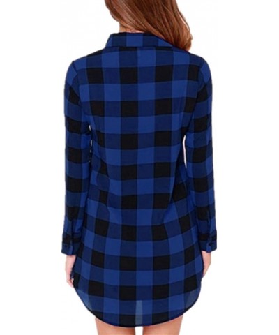 Women Blouses Tops Buffalo Check Plaid Long Sleeve Casual Button Down Shirts Blue Black $25.48 Blouses