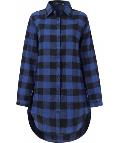 Women Blouses Tops Buffalo Check Plaid Long Sleeve Casual Button Down Shirts Blue Black $25.48 Blouses