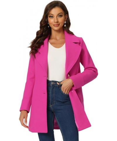 Women's Elegant Overcoat Notched Shawl Collar Single Breasted Outerwear Winter Long Coat Hot Pink $28.80 Coats