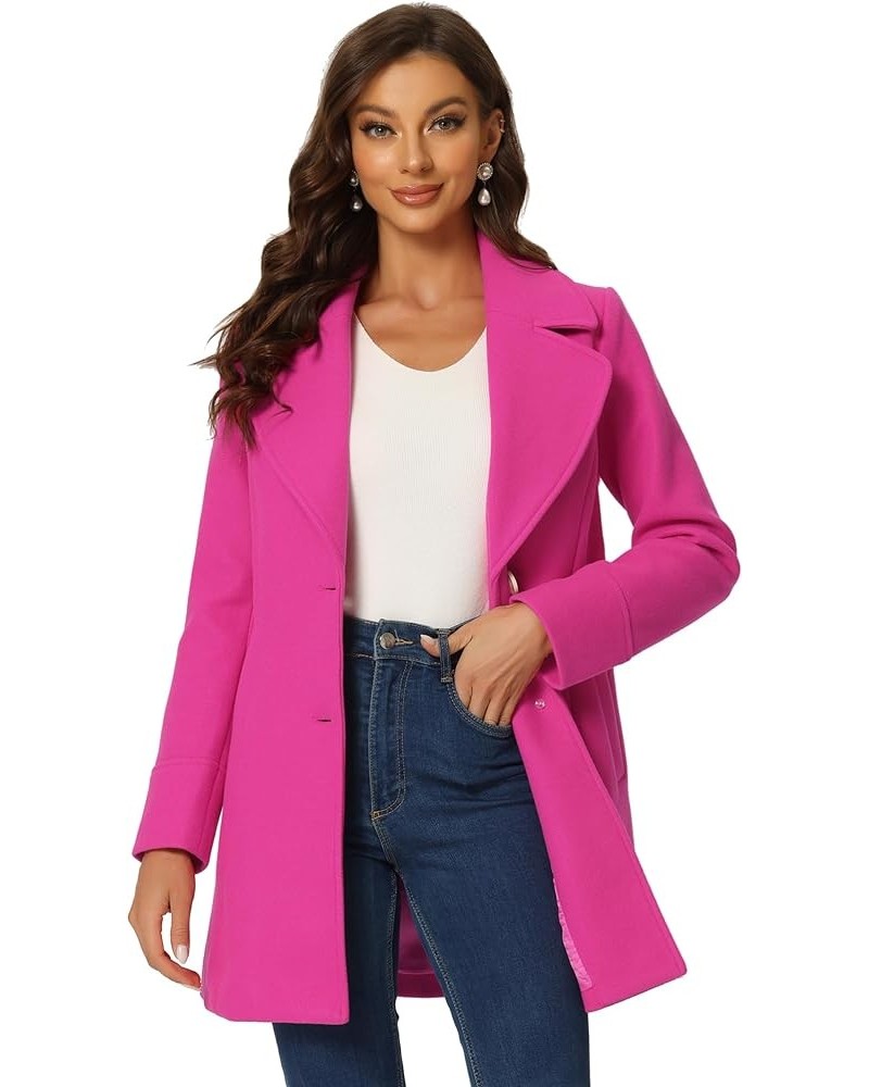 Women's Elegant Overcoat Notched Shawl Collar Single Breasted Outerwear Winter Long Coat Hot Pink $28.80 Coats