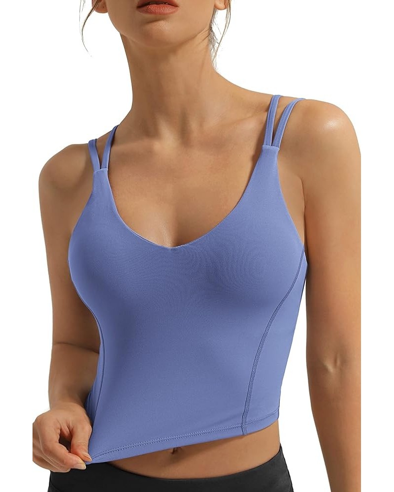 Sports Bra Longline Padded Bra Yoga Crop Tank Tops Fitness Workout Bra for Women Blue Heaven-crop $12.31 Activewear