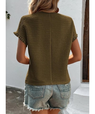 Womens Short Sleeve Tops Round Neck Ruffle Casual Summer Textured Work T Shirts Tee Blouse Army Green $15.11 T-Shirts