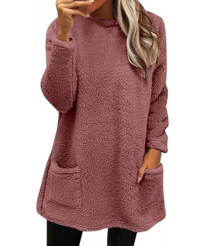 Cute Womens Tops Winter Warm Fleece Thickening Plus Size Casual Loose Lightweight Pullover with Pocket Wine 2 $4.57 Shirts