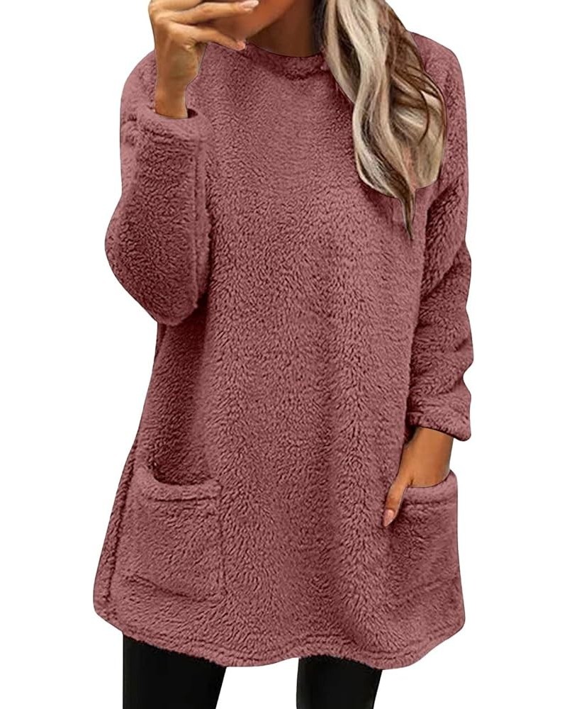 Cute Womens Tops Winter Warm Fleece Thickening Plus Size Casual Loose Lightweight Pullover with Pocket Wine 2 $4.57 Shirts