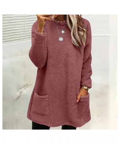 Cute Womens Tops Winter Warm Fleece Thickening Plus Size Casual Loose Lightweight Pullover with Pocket Wine 2 $4.57 Shirts