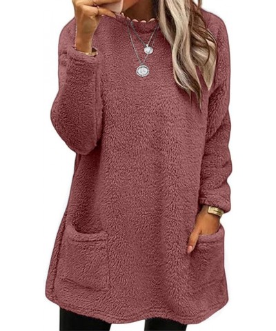 Cute Womens Tops Winter Warm Fleece Thickening Plus Size Casual Loose Lightweight Pullover with Pocket Wine 2 $4.57 Shirts