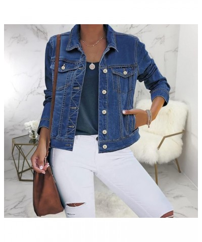 Denim Jacket for Women Winter Long Sleeve Classic Distressed Butterfly Jean Trucker Jackets Dark Blue10773 $24.77 Jackets