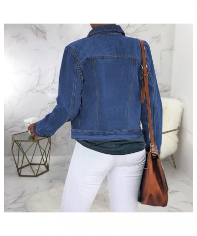 Denim Jacket for Women Winter Long Sleeve Classic Distressed Butterfly Jean Trucker Jackets Dark Blue10773 $24.77 Jackets