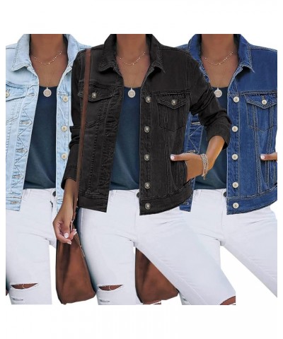 Denim Jacket for Women Winter Long Sleeve Classic Distressed Butterfly Jean Trucker Jackets Dark Blue10773 $24.77 Jackets