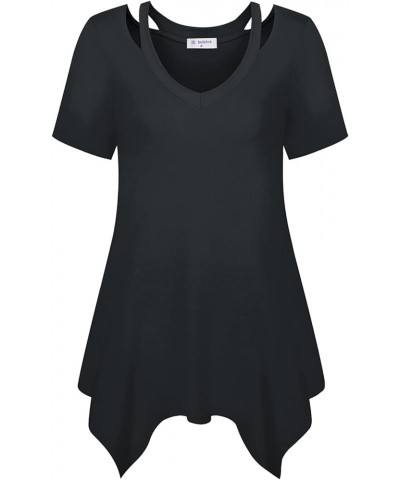 Womens Short Sleeve Tunic Tops Cut Out V Neck Dressy Casual Loose Fit Long Tops Black $13.23 Tops