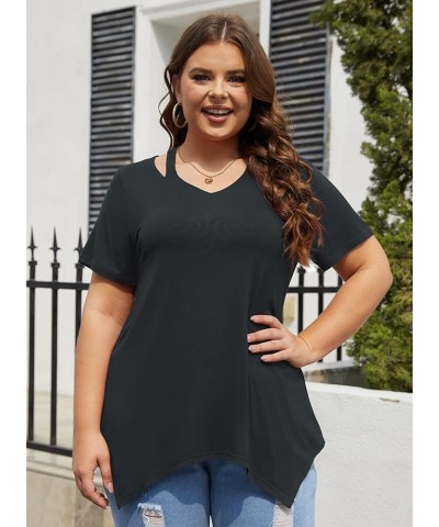 Womens Short Sleeve Tunic Tops Cut Out V Neck Dressy Casual Loose Fit Long Tops Black $13.23 Tops