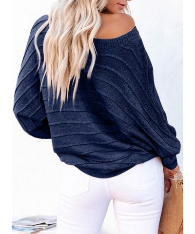 Womens Oversized One Shoulder Dolman Sleeve Ribbed Knit Pullover Tunic Sweaters Tops Fashion Trendy 2023 Navy Blue $23.21 Swe...