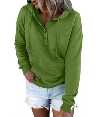 Womens Hooded Button Collar Drawstring Hoodies Spring Lightweight 2024 Casual Thin Long Sleeve Pullover Sweatshirts Green $7....