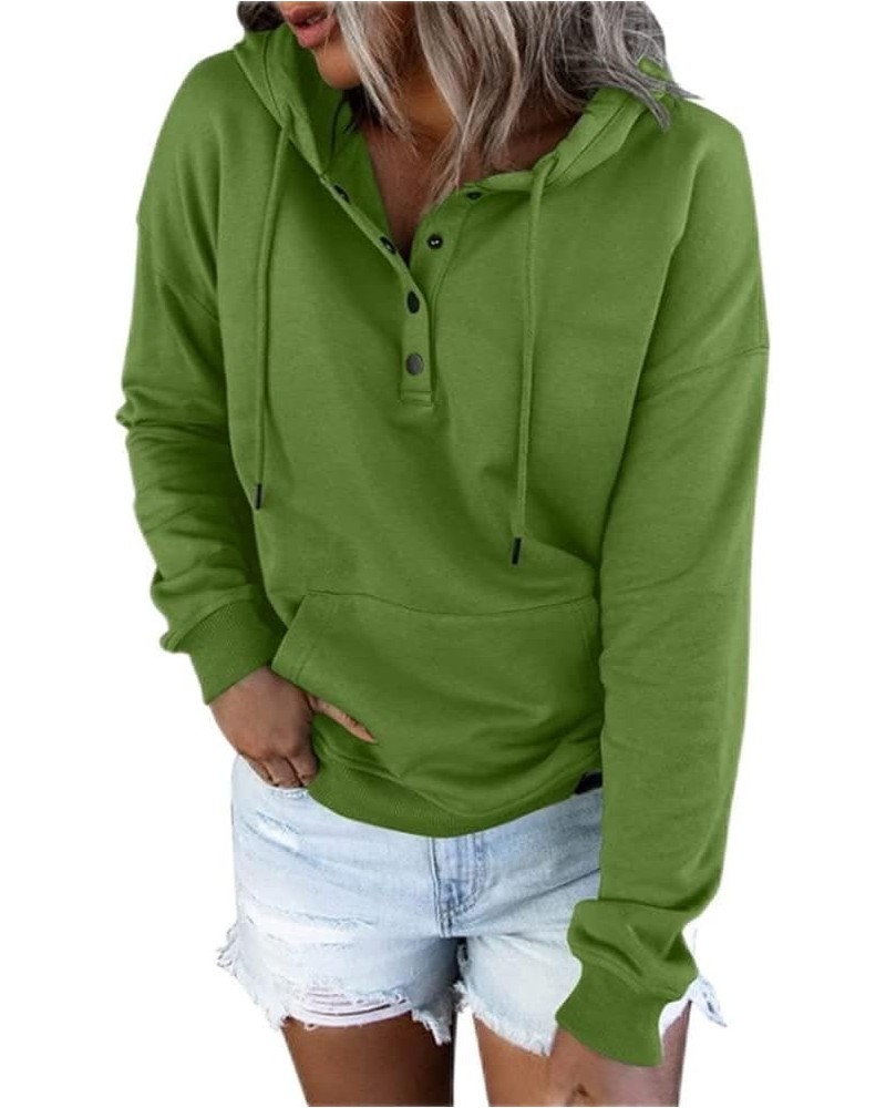 Womens Hooded Button Collar Drawstring Hoodies Spring Lightweight 2024 Casual Thin Long Sleeve Pullover Sweatshirts Green $7....