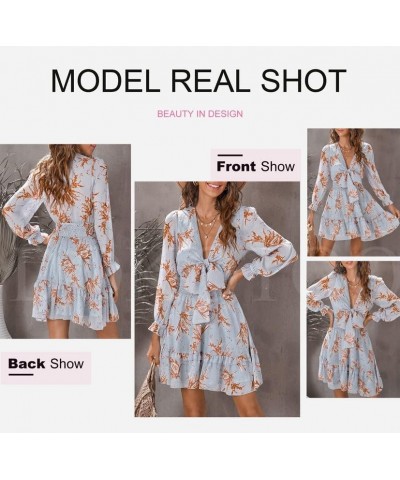 Womens 2024 Summer Deep V Neck Knotted Tiered Chiffon Elegant Mini Short Swing Skater Dresses 4 Blue $23.03 Activewear