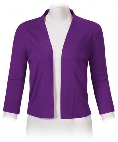 Women's 3/4 Sleeve Cropped Cardigan Sweaters Open Front Knit Short Bolero Shrugs Purple $10.00 Sweaters