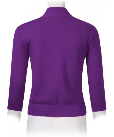 Women's 3/4 Sleeve Cropped Cardigan Sweaters Open Front Knit Short Bolero Shrugs Purple $10.00 Sweaters