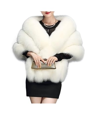 Women's Luxury Party Faux Fox Fur Long Shawl Cloak Cape for Winter Whiter A One Size A-white $28.61 Coats