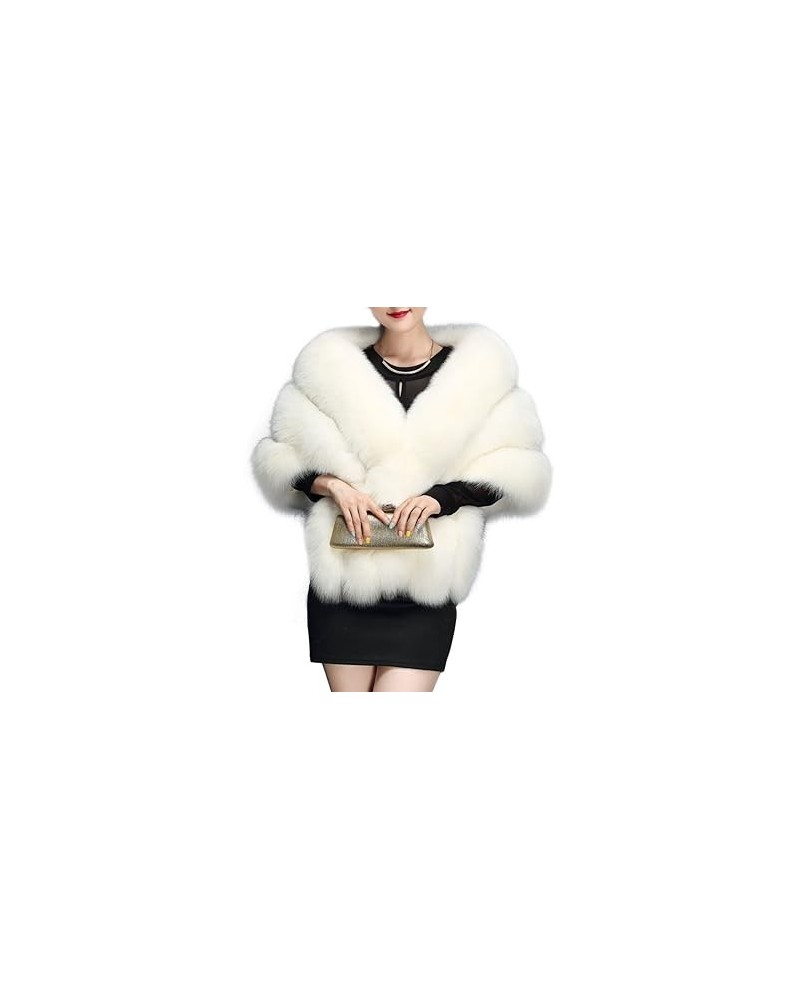 Women's Luxury Party Faux Fox Fur Long Shawl Cloak Cape for Winter Whiter A One Size A-white $28.61 Coats