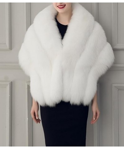 Women's Luxury Party Faux Fox Fur Long Shawl Cloak Cape for Winter Whiter A One Size A-white $28.61 Coats