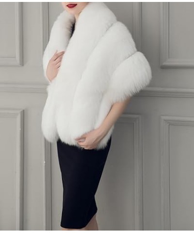 Women's Luxury Party Faux Fox Fur Long Shawl Cloak Cape for Winter Whiter A One Size A-white $28.61 Coats