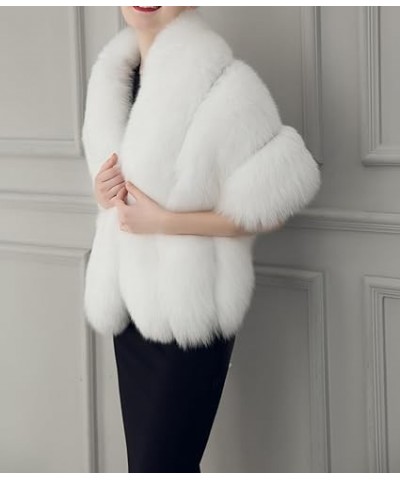 Women's Luxury Party Faux Fox Fur Long Shawl Cloak Cape for Winter Whiter A One Size A-white $28.61 Coats