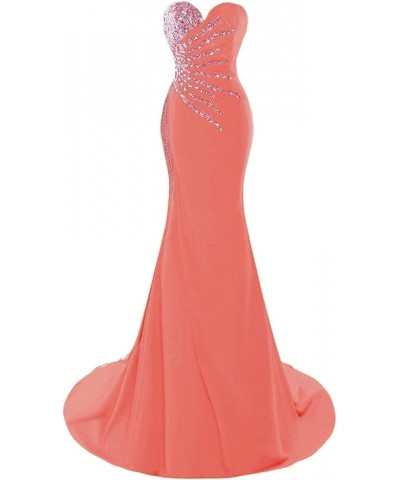 Women's Sweetheart Long Mermaid Prom Dresses Beaded Evening Gowns Coral $47.94 Dresses