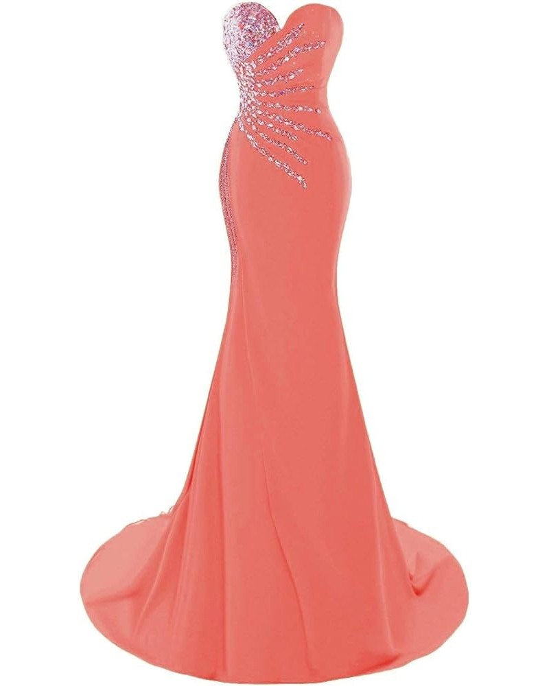 Women's Sweetheart Long Mermaid Prom Dresses Beaded Evening Gowns Coral $47.94 Dresses