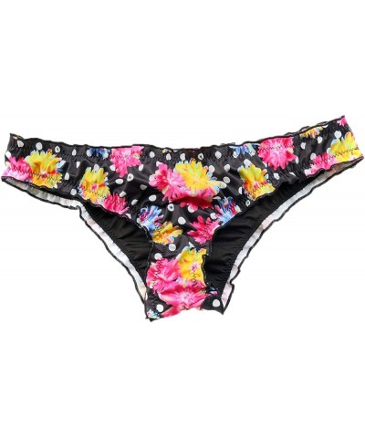 Victoria Women's Ruffle Wavy Bikini Bottom Low Rise Hipster Allure Cheeky Swim Bottom Black Back Red Flower $10.30 Swimsuits