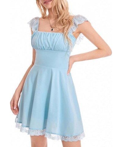 Women Sexy Lace Trim Corset Dress Spaghetti Strap Square Neck Backless Mini Dress Y2K Party Club Cami Dress U-sky Blue $10.91...