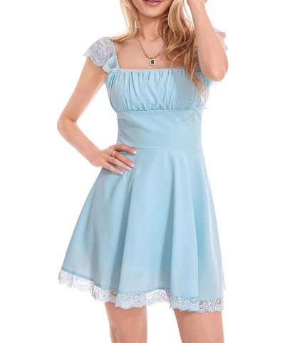 Women Sexy Lace Trim Corset Dress Spaghetti Strap Square Neck Backless Mini Dress Y2K Party Club Cami Dress U-sky Blue $10.91...