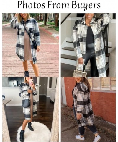 Women's Long Plaid Shacket Casual Wool Blend Button Down Thick Jacket Coat Black $19.24 Coats