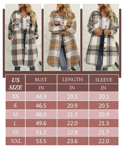 Women's Long Plaid Shacket Casual Wool Blend Button Down Thick Jacket Coat Black $19.24 Coats