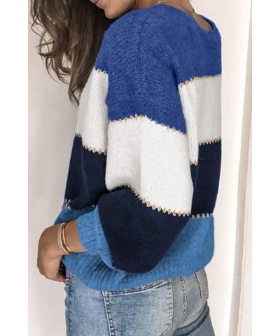 Womens Sweater Pullover Casual Long Sleeve Crewneck Color Block Pullover Knit Sweater for Women A-blue $18.45 Sweaters