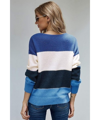 Womens Sweater Pullover Casual Long Sleeve Crewneck Color Block Pullover Knit Sweater for Women A-blue $18.45 Sweaters