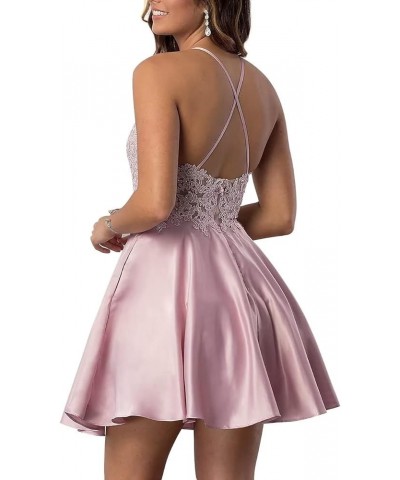 Lace-Applique Short Homecoming Dresses for Women with Pockets Satin Beaded Prom Cocktail Dress for Teens Cream $30.23 Dresses