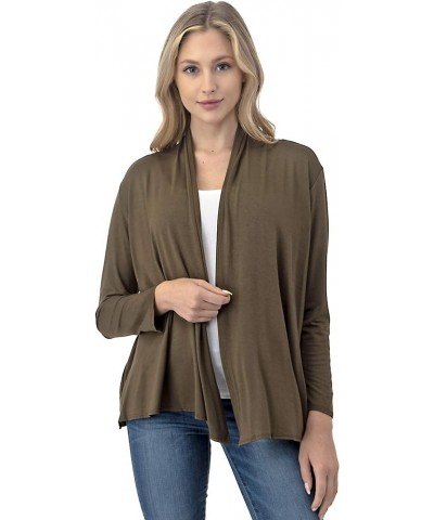 Soft Casual Drape Cardigan - Longsleeve - Made in USA Olive $17.99 Sweaters